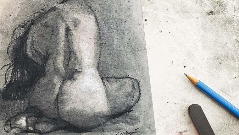 Tegning af kvinde bagra af Roberto Marchesi